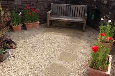 Image of two planters containing white and red poppies.