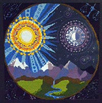 Image of the sun and moon as a tapestry.