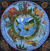 Image of the world with creatures as a tapestry.