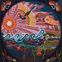 Image of the birds in the air and fish in the sea as a tapestry