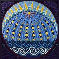 Image of thewaters being divided from the sea as a tapestry.