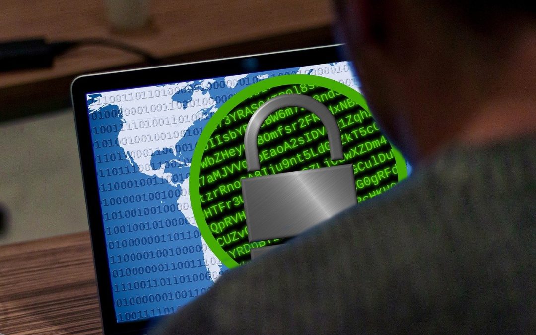 Cybersecurity ransomware attack represented by encrypted data with padlock